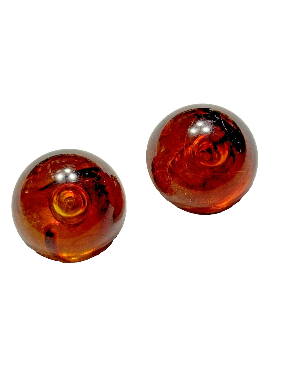 Vintage Clip On Earrings Lucite Domes Orange Red Faux Tortoise Shell Buttons